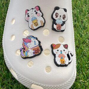 4 Boba Drinking Cute Kawaii Critters Shoe Charms Bundle